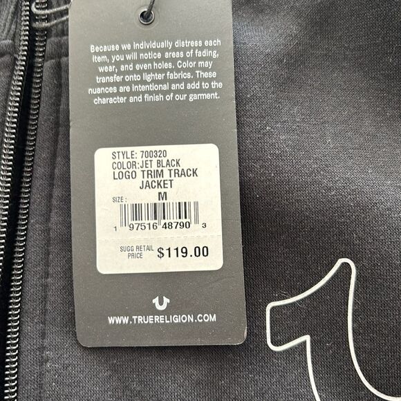 True Religion MWT hoodie jet black medium logo trim track jacket - Picture 4 of 6